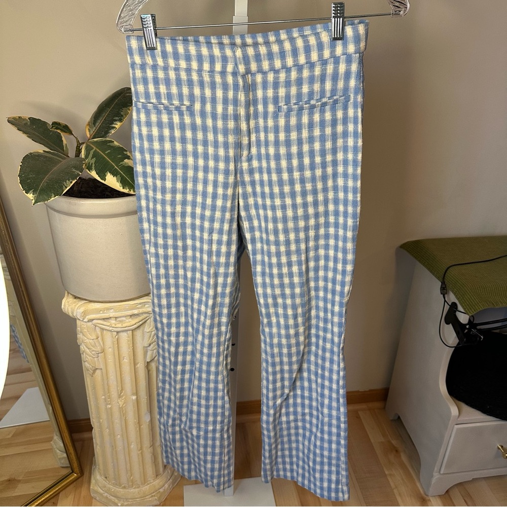 Zara Blue and White Checkered Gingham Pants - Picture 3 of 6